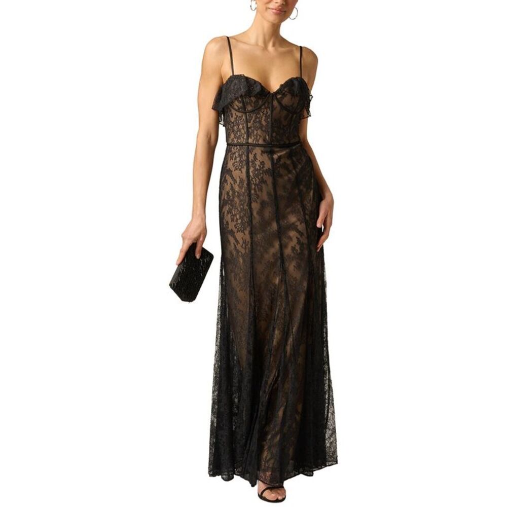 Adrianna Papell Womens Lace Long Dress, Black